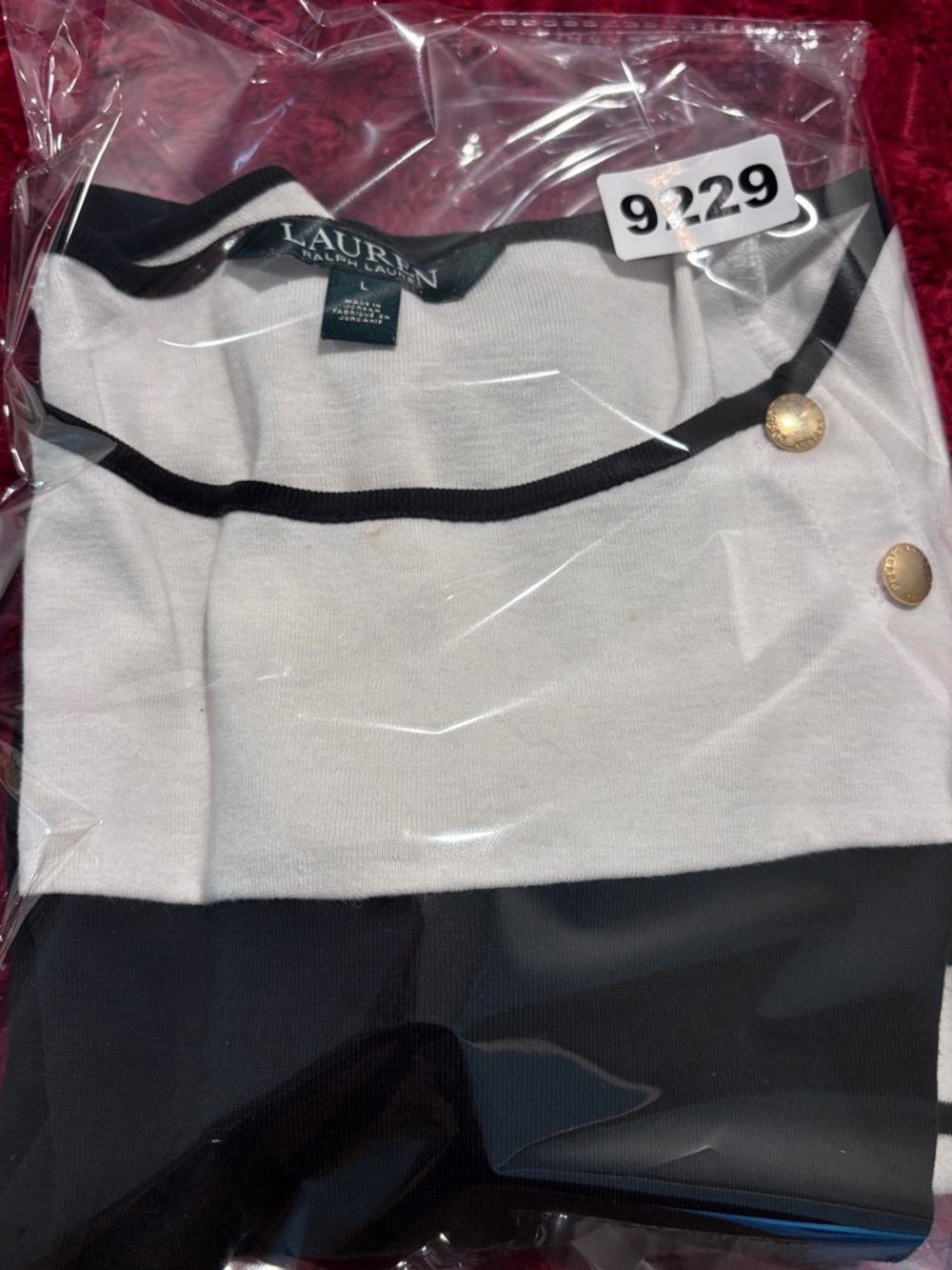LAUREN Ralph Lauren Black & White Striped Sleeve Boatneck Top with Gold Buttons - Picture 6 of 6